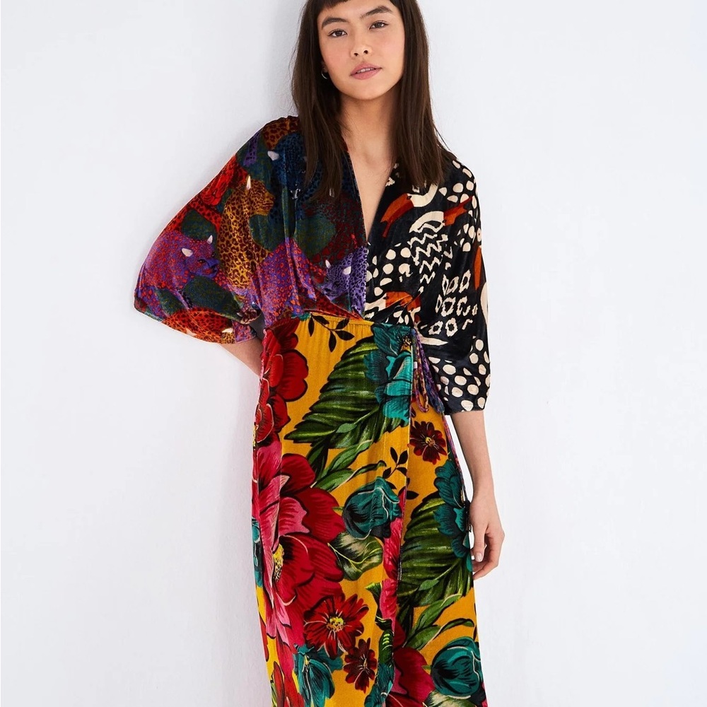 Farm rio mixed print velvet wrap dress